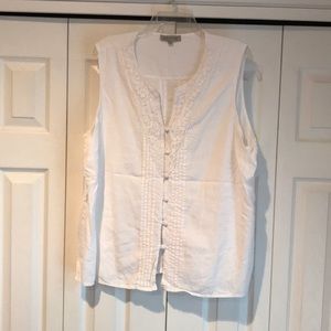 White sleeveless top